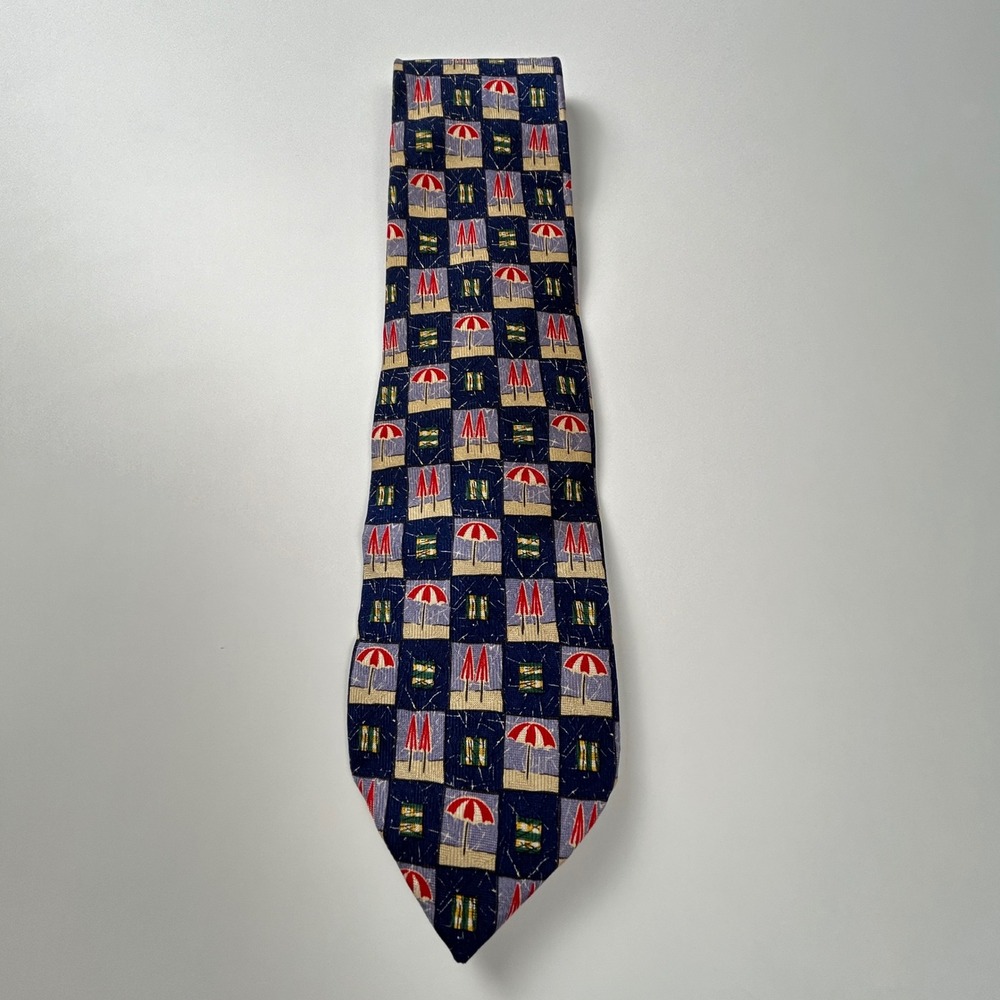Robert Talbott Hassis Navy Beach Umbrella Novelty Silk USA